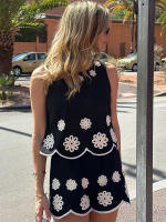 Conjunto de Mujer Primavera 2025 Top de Cinturón y Shorts con Estampado Floral de Colores Vivos - details 1