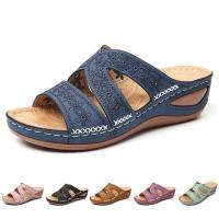 Sandalias ortopédicas de punta abierta para mujer, cuñas de verano, Vintage, de cuero antideslizante, informales, con plataforma - details 0