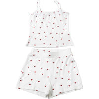 BUNO-Conjunto de 2 piezas con estampado de corazón cómodo de Nibber para mujer, cuello cuadrado, sin mangas, Crop Tops + Shorts elásticos, trajes de moda para niñas dulces - details 9