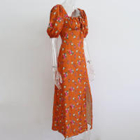 Vestido de mujer, novedad de verano 2025, vacaciones, pausa para el té, cuello cuadrado, falda de longitud media, mangas de burbuja, vestido con abertura Floral francés - details 26