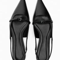 Sandalias de punta estrecha para mujer, zapatos planos de tacón medio, elegantes, sin cordones - details 4