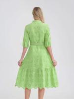 Marwin-Vestido de algodón con agujeros para mujer, Vestido informal de cintura alta con volantes y cuello en V, con volantes - details 17