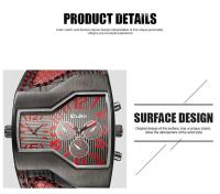 Reloj Oulm de marca de doble movimiento de lujo de primera calidad, Relojes de cuarzo para hombre, correa de cuero deportiva, reloj de pulsera militar para hombre, reloj de regalo informal - details 3