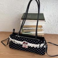 Bolso de mano francés dulce que combina con todo, bolso de mano con lazo de gran capacidad, bolsos para axilas de lunares, bolso de hombro de PU de encaje de estilo coreano, escuela - details 19