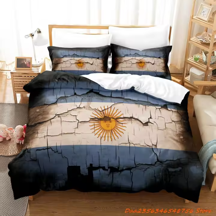 Conjunto de Cama de Bandera Argentina Tamaño Cama Única, Doble, Rey, Cama de Niños - 1