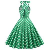 2025 nuevo Hepburn verano Vintage lunares mujeres Halter elegante fiesta 50s 60s Rockabilly Pin Up túnica Swing vestido de cola - details 4