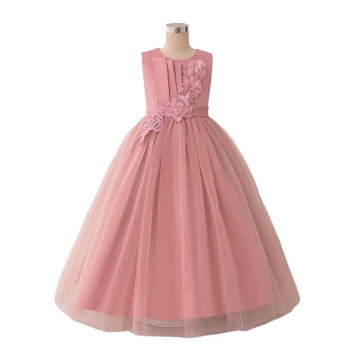 Vestidos de fiesta de flores rosas para adolescentes, vestido Formal de dama de honor de boda, vestido elegante de tul para cumpleaños, vestido de princesa, ropa de noche para niños