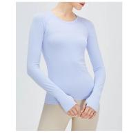 Camiseta deportiva de manga larga para mujer, tejido elástico, transpirable, Color sólido, cuello redondo, Yoga, Top deportivo sin costuras - details 6