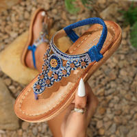 Sandalia punta redonda de gran tamaño ahuecada parte inferior plana estilo diamantes de imitación zapatos de mujer cómodos verano - details 8