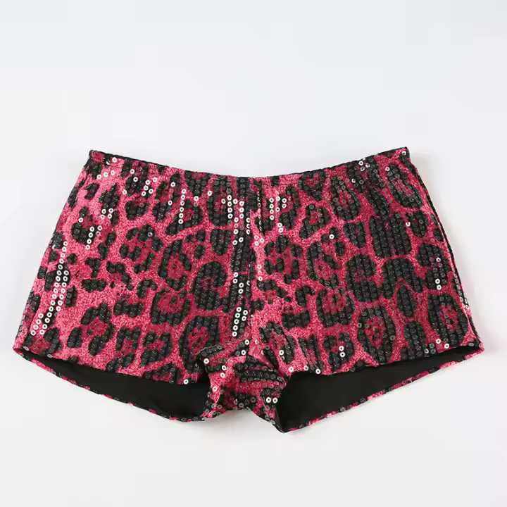 Pantalones Cortos de Lentejuelas Brillantes BUNO Mini Pantalones de Cintura Alta con Estampado de Leopardo Ropa de Calle Impactante - 1
