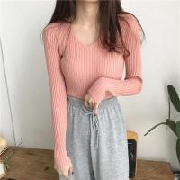 Suéter Sexy ajustado con cuello en V para mujer Manga larga de punto con parte inferior suave - details 27
