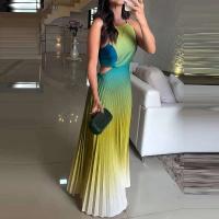 Elegante Vestido de Fiesta Holgado de Cintura Alta con Lazo Trasero Vestido Largo de Encaje con Estampado de Gradiente para Mujeres - details 3