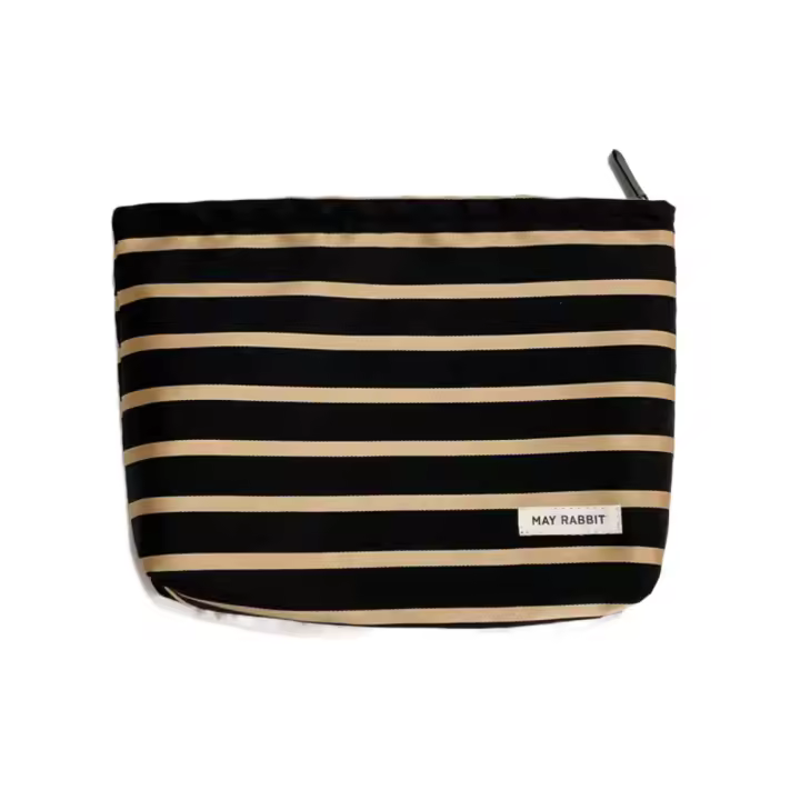 Bolsa de cosméticos con cremallera, neceser de lona de gran capacidad a la moda, organizador de cosméticos con pintalabios a rayas, estuches Trave - 1