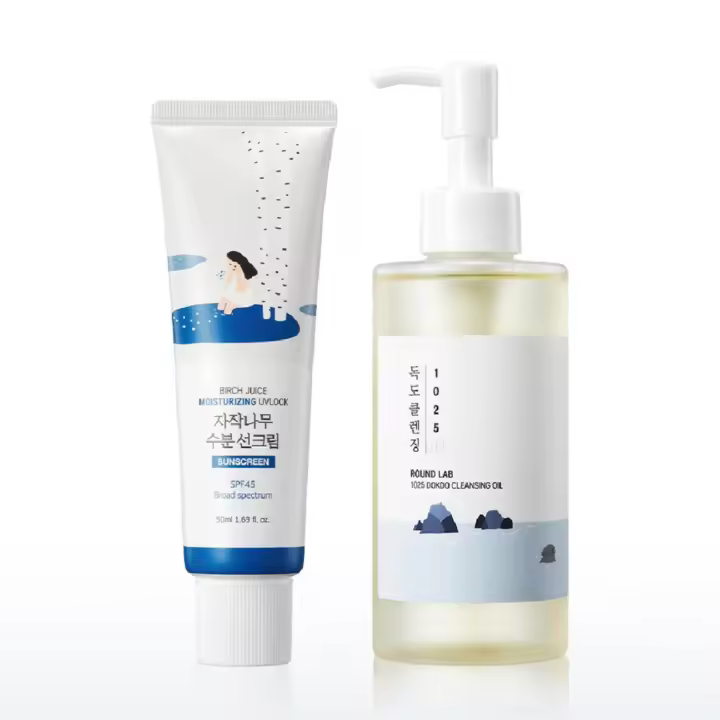 ROUND LAB 1025 Aceite Limpiador Dokdo 200ml + Juego Hidratante UVLock Jugo de Abedul 50ml |   Limpieza profunda de poros, para pieles sensibles, - 1