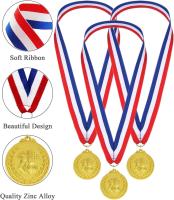 Medallas de fútbol doradas para niños, paquete de 12 medallas de Metal con cinta de nailon tricolor - details 2