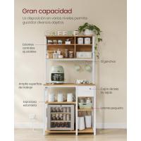 Estantería de Cocina con Multienchufe, Armario de Cocina con Estantes Ajustables, Cajón de Tela, 12 Ganchos, 40 x 100 x 180,4 cm, Estante de Microondas, Marrón Rústico y Negro - details 24