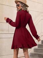 Vestido Midi de manga larga con cuello en V para mujer, elegante y bonito, a la moda, Color sólido, de lujo - details 4
