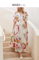 Vestido Largo de Estampado Elástico para Mujer Primavera 2025 Ajuste Delgado, Talla Grande, Swing de Cuatro Lados - details 3