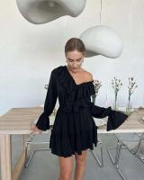 Tossy-minivestido blanco con volantes y cuello en V para mujer, vestido elegante de manga larga con retazos, cintura alta, con cordones - details 23