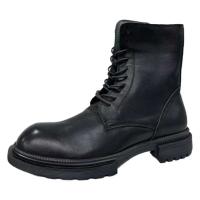 Zari fabricante de cuero de tobillo de mezclilla de otoño para hombre, botas Martin, Negras de cuero genuino, invierno - details 0