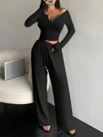 Nuevo Conjunto de Moda de Temporada Corta 2025 Camiseta de Manga Larga, Pantalones de Pierna Ancha, Cuello en V - details 10