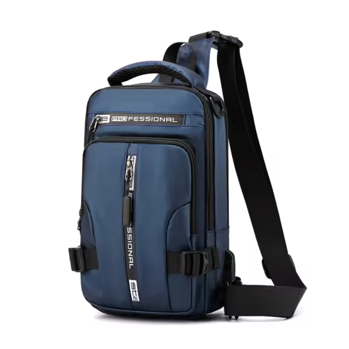 Bolso de pecho sencillo con múltiples bolsillos para hombre, bolso de hombro de tela Oxford, bolso deportivo para mensajes, bolso cruzado con cremallera y carga USB para correr - 1