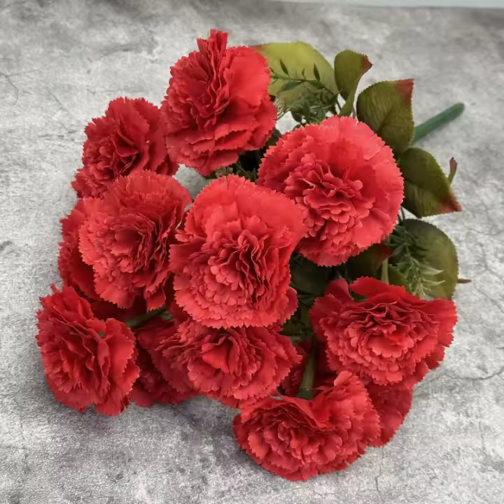 Nuevo ramo de clavel Artificial de 13 cabezas, tela de seda, paquete de flores de clavel Retro, flor falsa de seda, decoración para el hogar y la boda - 1
