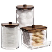 Juego De Organizadores Para Baño Con Porta-almohadillas Y Caja De Almacenamiento Con Tapa De Plástico Transparente Juego De Jarra Para Almacenar Artículos Diversos - details 0