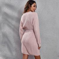 Vestido de Punto para Mujer Cuello en V, Ajuste Suelto, Color Sólido, Moda de Primavera-Otoño 2025 - details 7