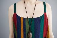 Vestido de Lino de Algodón a Rayas de Color Bloque Falda A-Línea de Moda de Verano con Cintura Suelta y sin Correas Vestido Largo Artístico para Mujeres - details 9