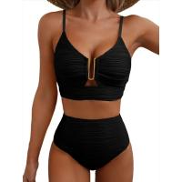Bikinis con aros en U para mujer, traje de baño de cintura alta, traje de baño unicolor, ropa de playa para mujer, bañadores de verano, traje de baño XXL 2025 - details 0