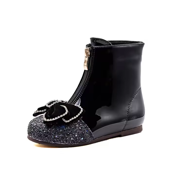 Nuevas botas de cuero de terciopelo para bebé, botines cortos de princesa de cristal - 1