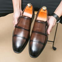 Zapatos de monje con doble hebilla para hombre, calzado de vestir, color marrón y negro, novedad - details 5
