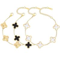 Juego de 3 pulseras de trébol dorado/blanco/negro chapadas en oro para mujer - details 6