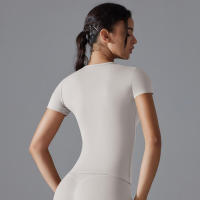 Top deportivo de manga para mujer, ropa de fiestas, corto y Fitness, camisetas de entrenamiento para gimnasio, Top de Yoga Sexy - details 3