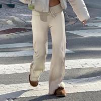Pantalones femeninos a rayas pierna ancha cintura elástica pantalones de mujer tejidos bajos nuevos en tendencias 2025 ropa - details 20