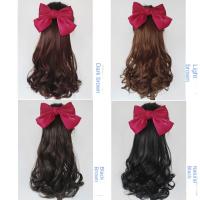 Peluca ondulada para mujer, postizos sintéticos naturales Retro para mujer, cola de caballo rizada, lazos rojos, nudo, cola de caballo, peluca con cola de caballo - details 1