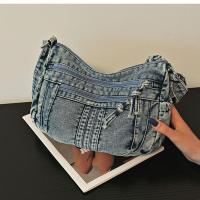 Bolso bandolera de mezclilla retro para mujer, bolso de lona vintage con cremallera de alta capacidad, ropa casual - details 8
