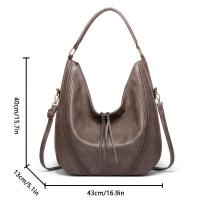 Elegantes borlas de hombro retro para mujer - Hobo de gran capacidad con correa desmontable, negro, tono dorado y decorativo - details 2