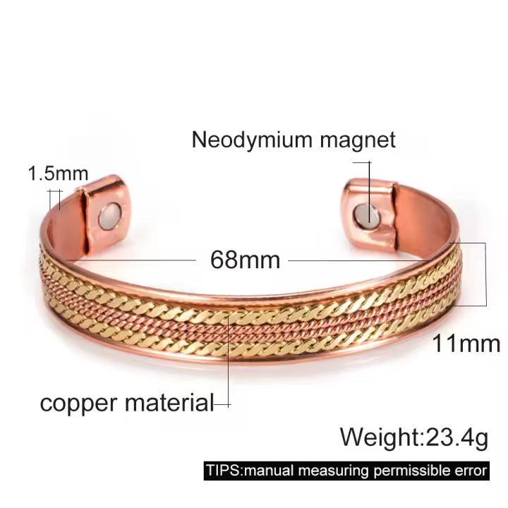 Pulseras de Cobre Puro para Mujeres Ancho de 9mm, Ajustable, Joyería de Terapia Magnética - 1