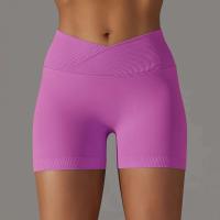 Crossover mujeres deporte gimnasio entrenamiento correr cintura alta Yoga Push Up cadera sin costuras Fiess Shorts - details 39