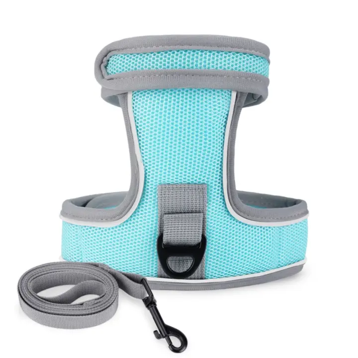 Conjunto de correa y arnés reflectante para mascotas, correa de pecho suave de poliéster para gato con correa de tracción, correa de Collar transpirable a prueba de Escape para gato - 1