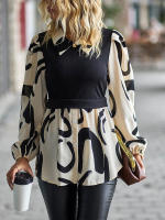 Blusa de manga larga de dos piezas para mujer, camisa de retazos de punto, Top de moda, otoño, 2024 - details 7