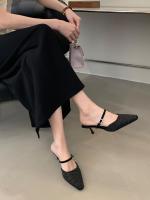 Hada francesa viento punta cabeza bolsa cabeza media zapatillas mujer usando nuevo tacón delgado arrugado zapatillas geniales - details 6