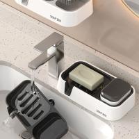 Jabonera de montaje en pared, caja de jabón de agua autodrenante con ahorro de espacio, contenedor de cepillo, soporte de jabón sin taladro para Baño - details 6