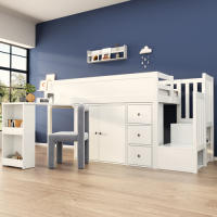Camión de Niños Multifuncional Cama Extensible, Escritorio, Almacenamiento Lateral, Armario, Cajón, Escalera, Sin Colchón MDF Blanco 90*200 - details 7
