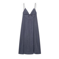 Vestido Midi Holgado con Cordones Moda para Mujer Ouwu Elegante con Cuello en V y Espalda Descubierta Gris - details 1