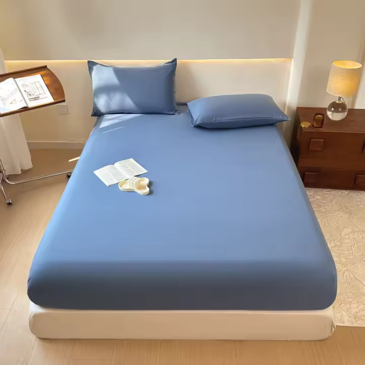 Bonenjoy-sábana ajustada de Color sólido para adultos y niños, ropa de cama elástica, agradable para la piel, funda de cama para el hogar, sin funda de almohada - 1