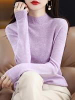 100% suéter de cachemira de lana merina, suéter tejido para mujer, jerséis de manga larga con cuello alto, ropa de otoño e invierno, Jersey cálido, Tops - details 12