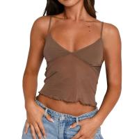 Top corto sexy con volantes Camiseta sin mangas Y2k con cuello en V Chaleco de tirantes sólido - details 1